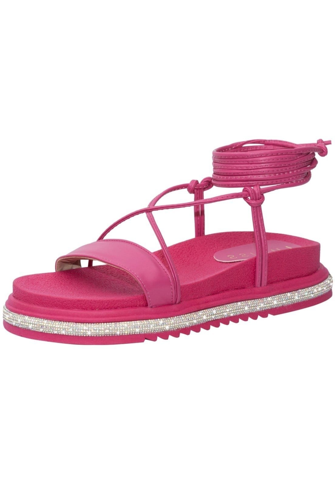 Sandália Papete Feminina Strass Amarração Lumiss Confortável Brilho Cristal Flat Plataforma de Amarrar