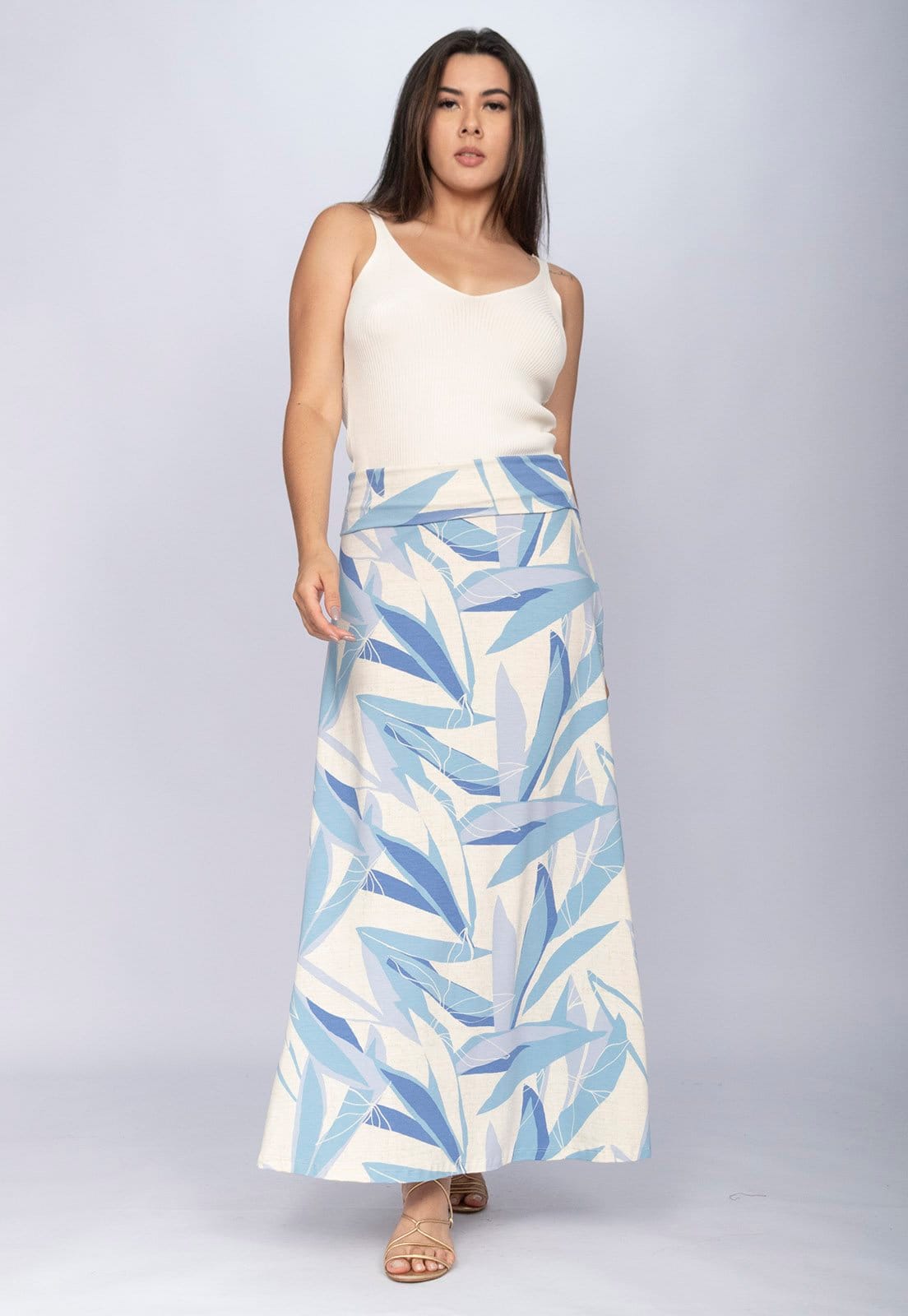 Vista 2 Saia CabanaFree Longa Malha SAZ Estampa Selvagem Blue Cabanafree azul/estampado blue