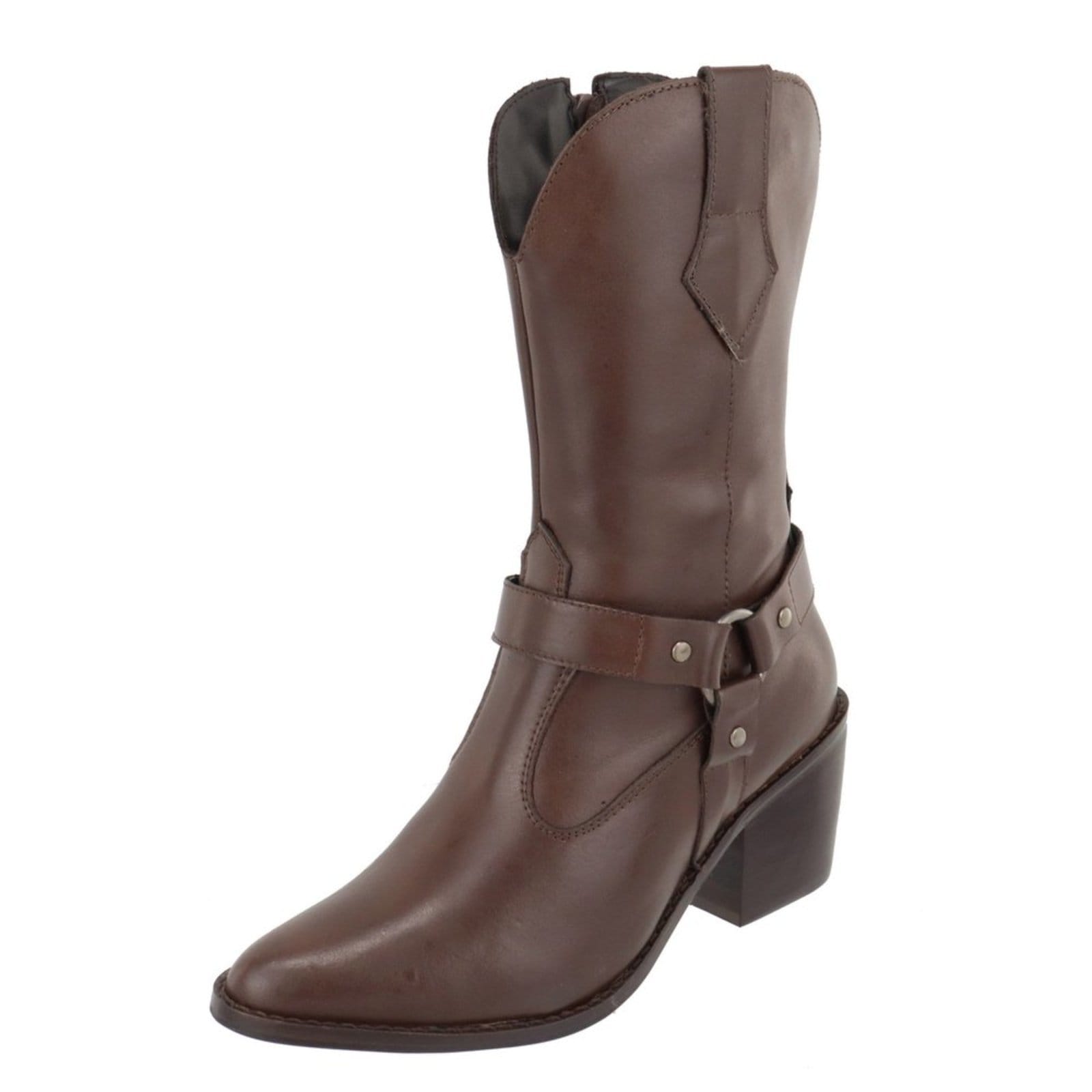 Vista principal Bota em Couro Western Texana Bico Fino Country Chocolate TELLINI STORE marrom