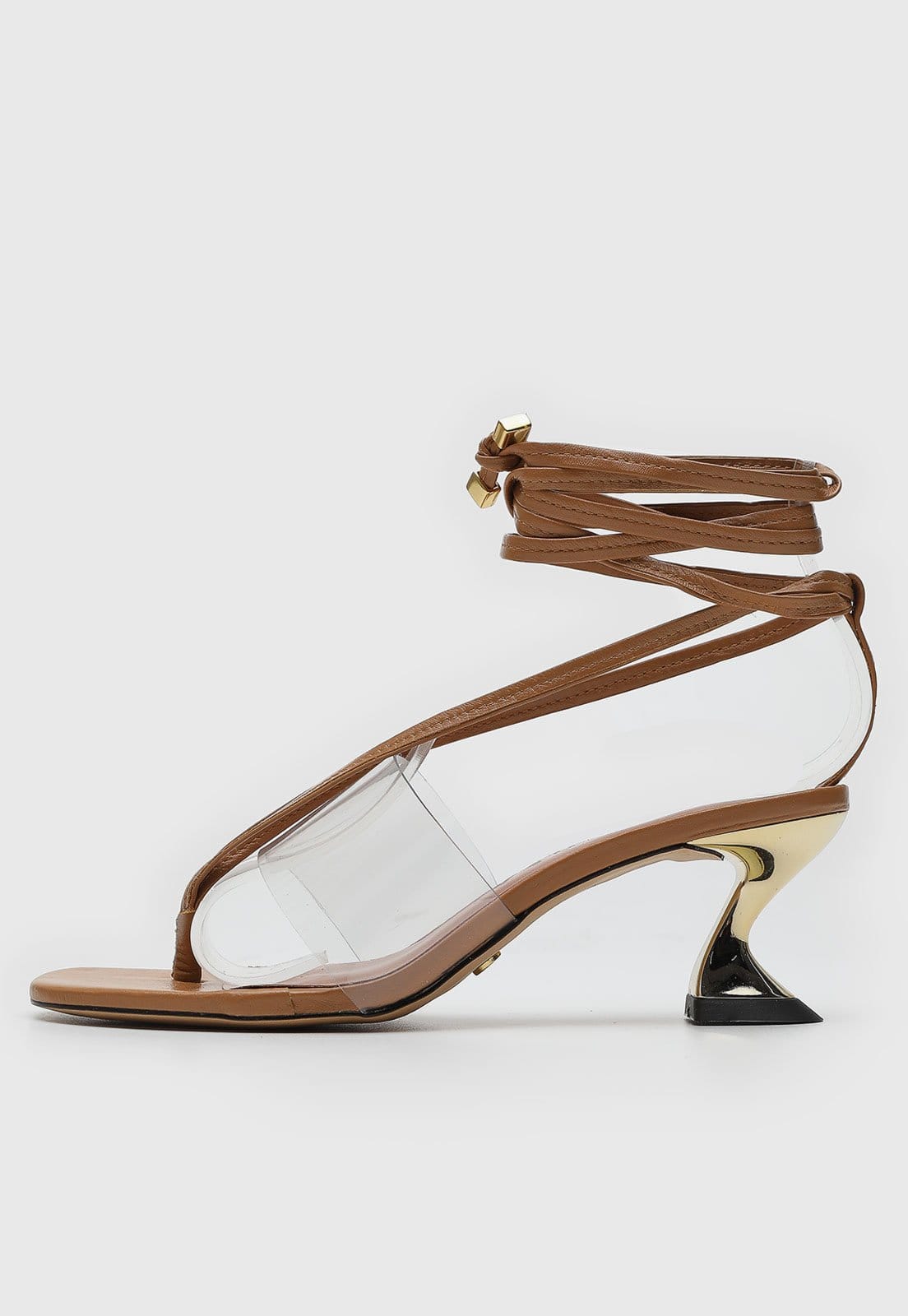 Sandália Feminina Vicenza Salto Médio Geométrico Amarração e Dourado