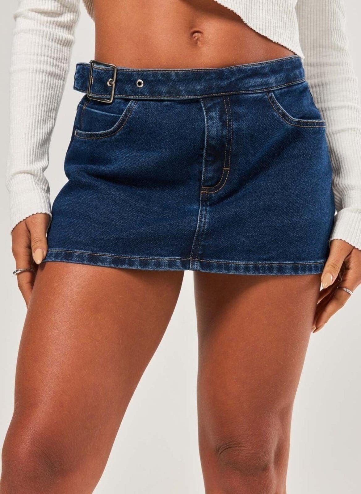 Vista 2 Short Saia Jeans Mini Com Fivela Youcom multicolorido