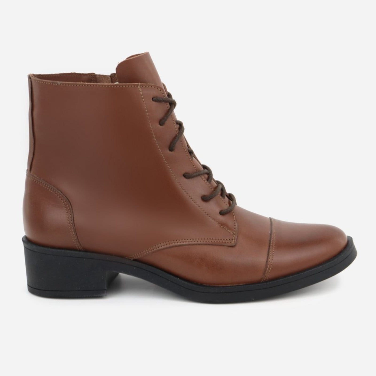 Vista 2 Bota Casual Feminina Couro Versátil Amarrar Conforto Maria Paula Moda Cacau MARIA PAULA marrom