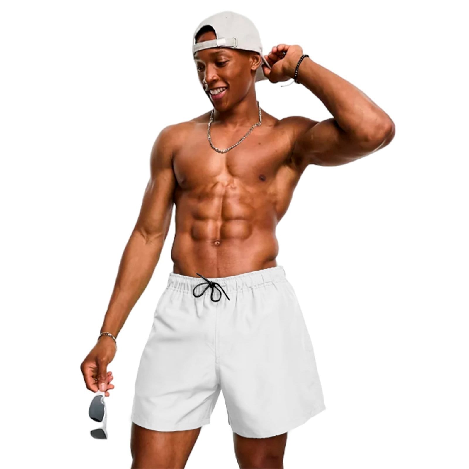 Vista 2 Kit 2 Short Tactel Elastano Moda Praia Masculino Bermuda Lisa Relaxado branco