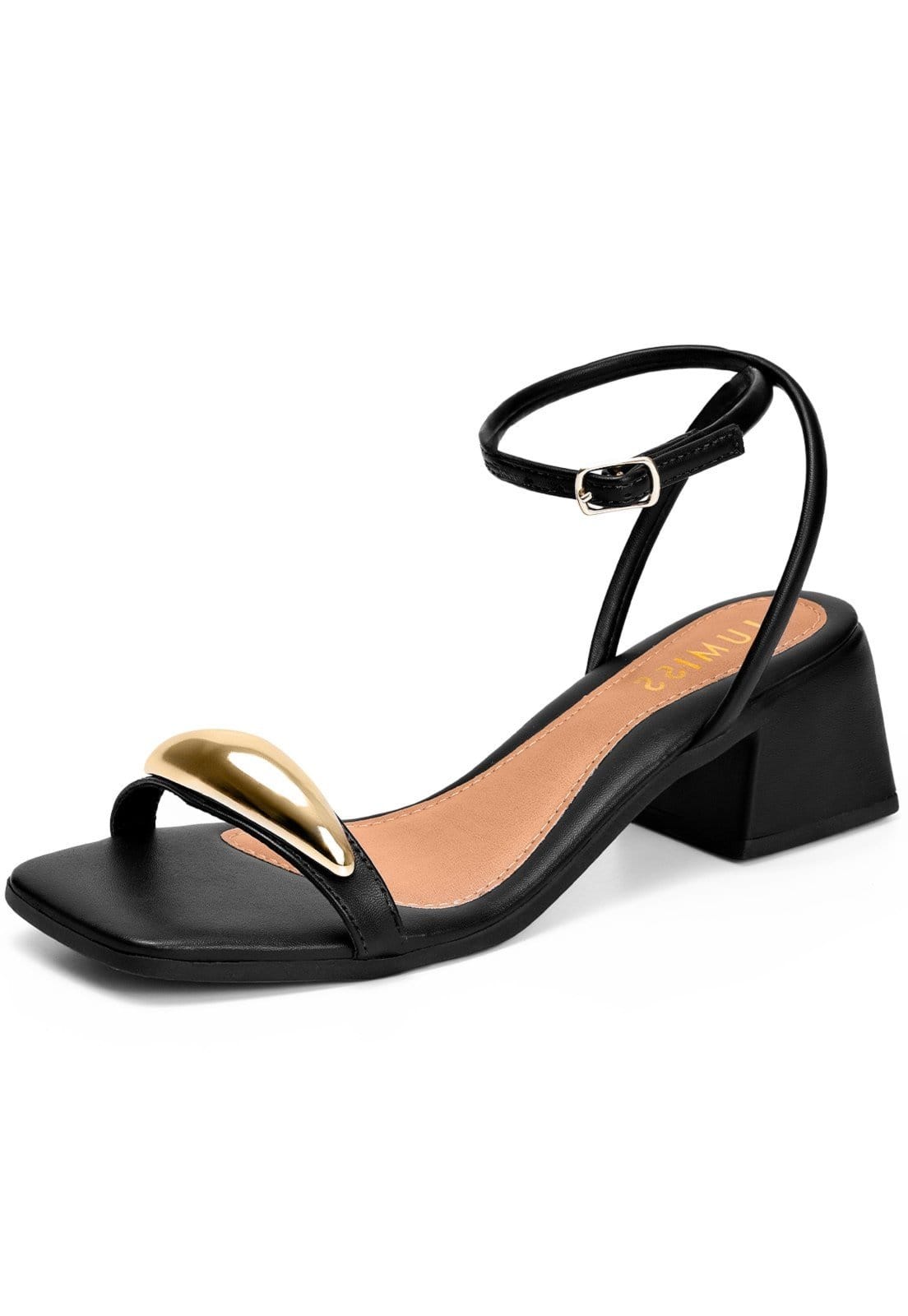 Sandália Feminina Lumiss Salto Baixo Bloco Enfeite Metalizado