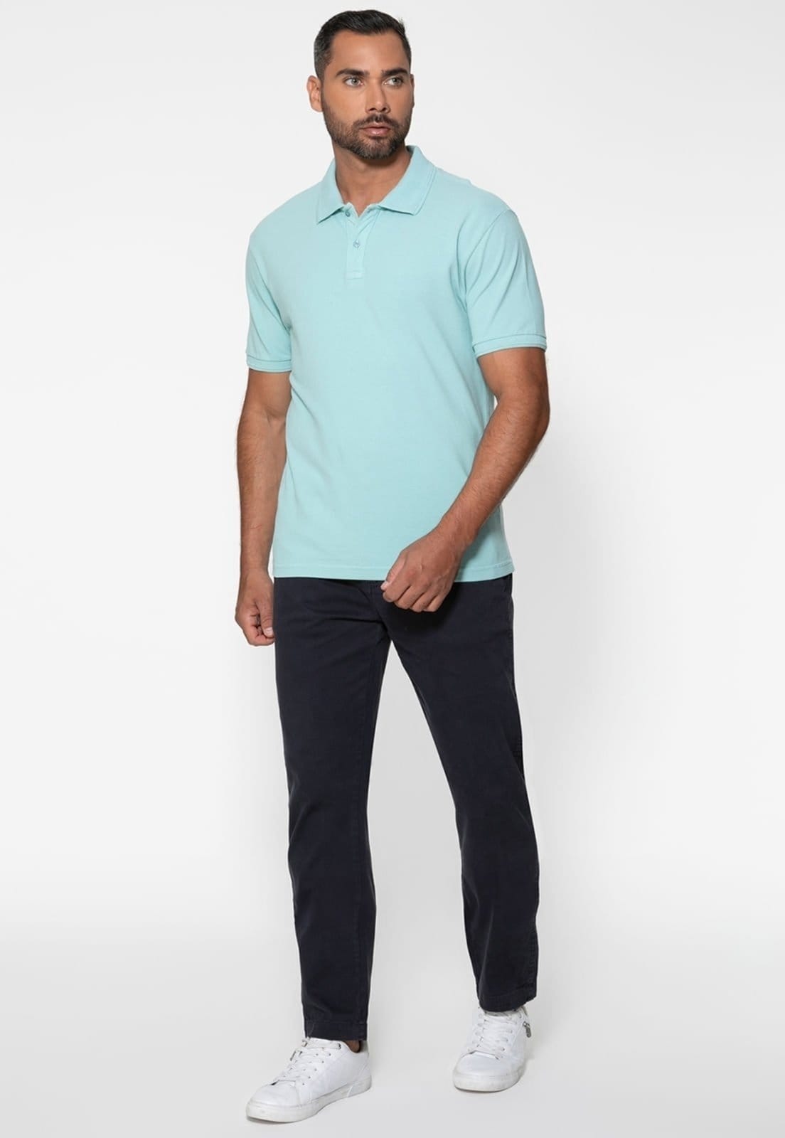 Vista 2 Camisa Polo Guess Silk Gola Azul Claro Guess azul marinho