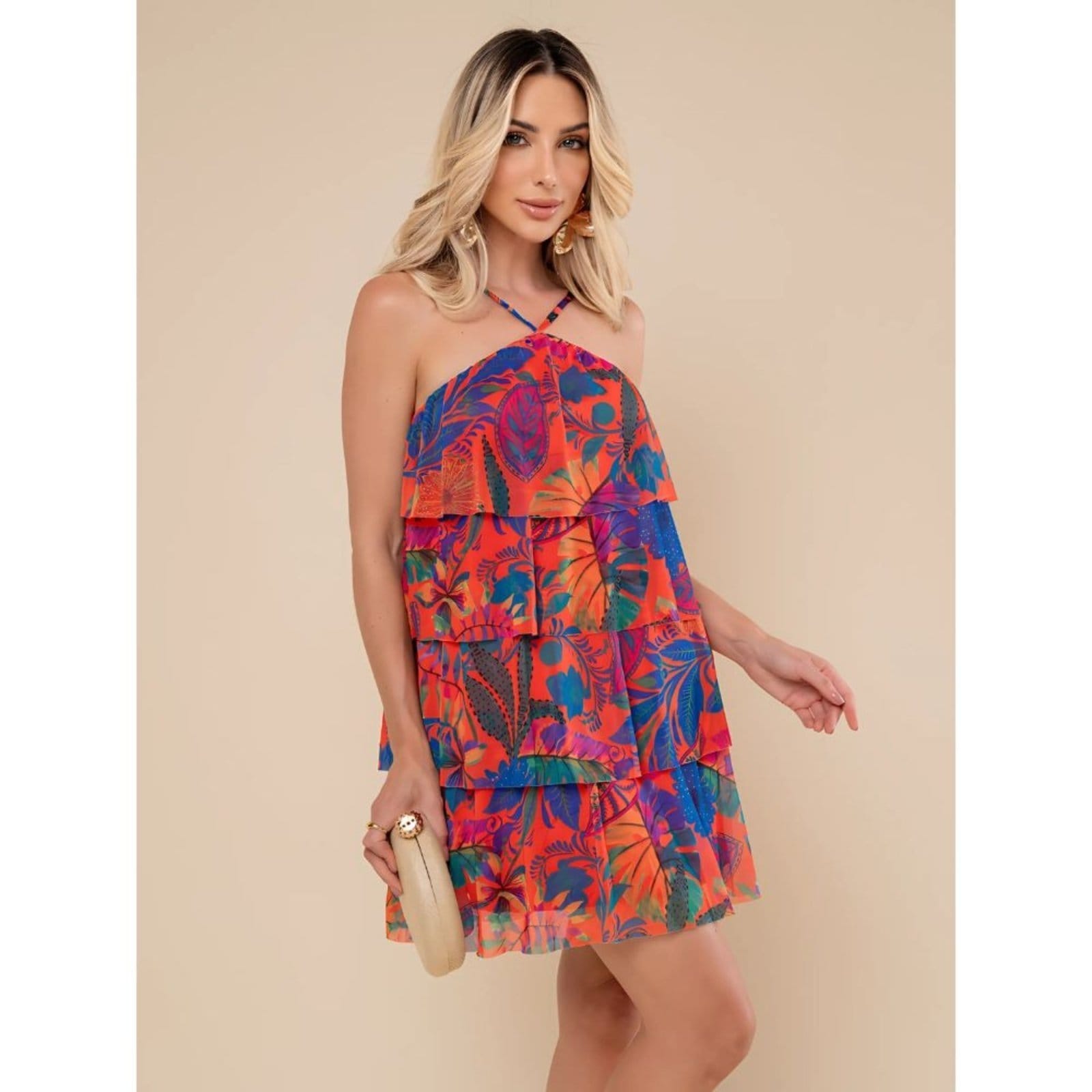 Vista 2 Vestido Curto Sawary Fashion Tropical Sawary Fashion vermelho