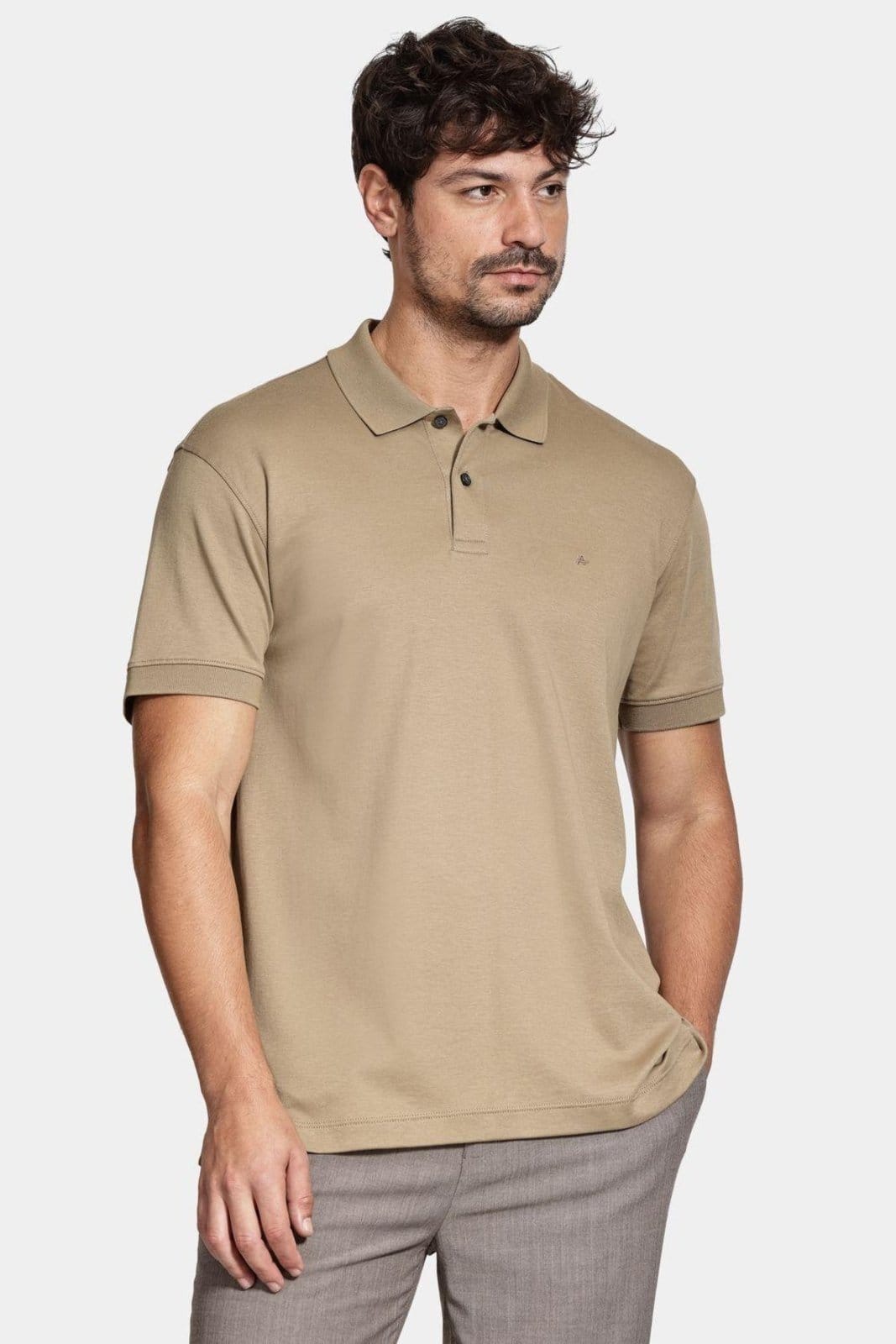 Vista principal Polo Aramis Manga Curta Interlock Pima Areia Aramis bege