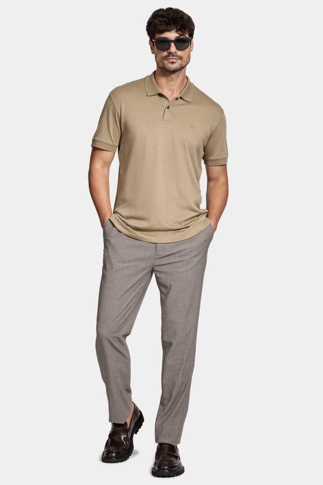 Vista 2 Polo Aramis Manga Curta Interlock Pima Areia Aramis bege