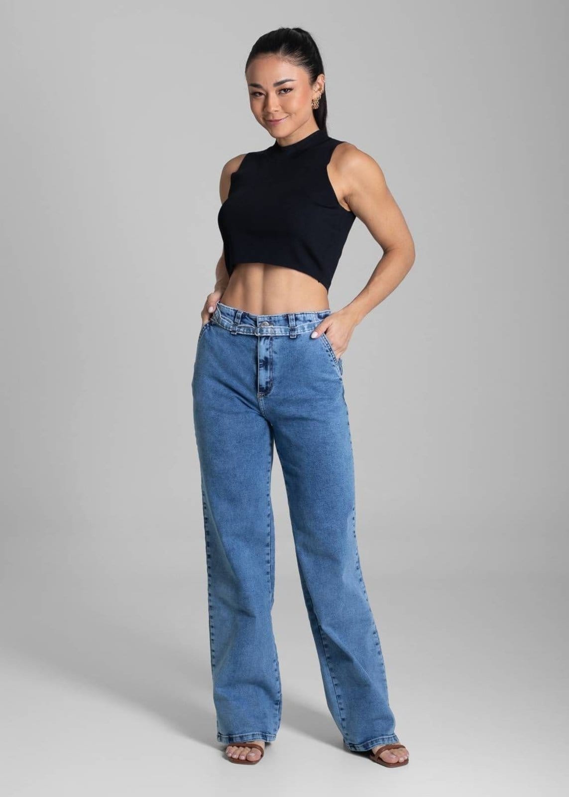 Vista 2 Calça Jeans Sawary Wide Leg - 280779 Sawary azul