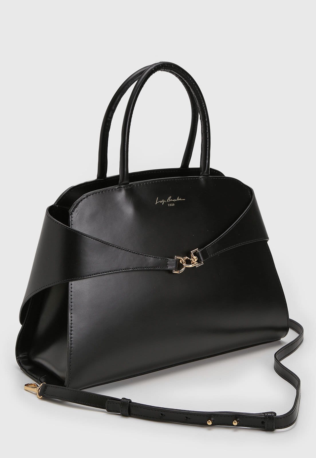 Vista 2 Bolsa Grande Luiza Barcelos Detalhe Metálico Preta Luiza Barcelos preto