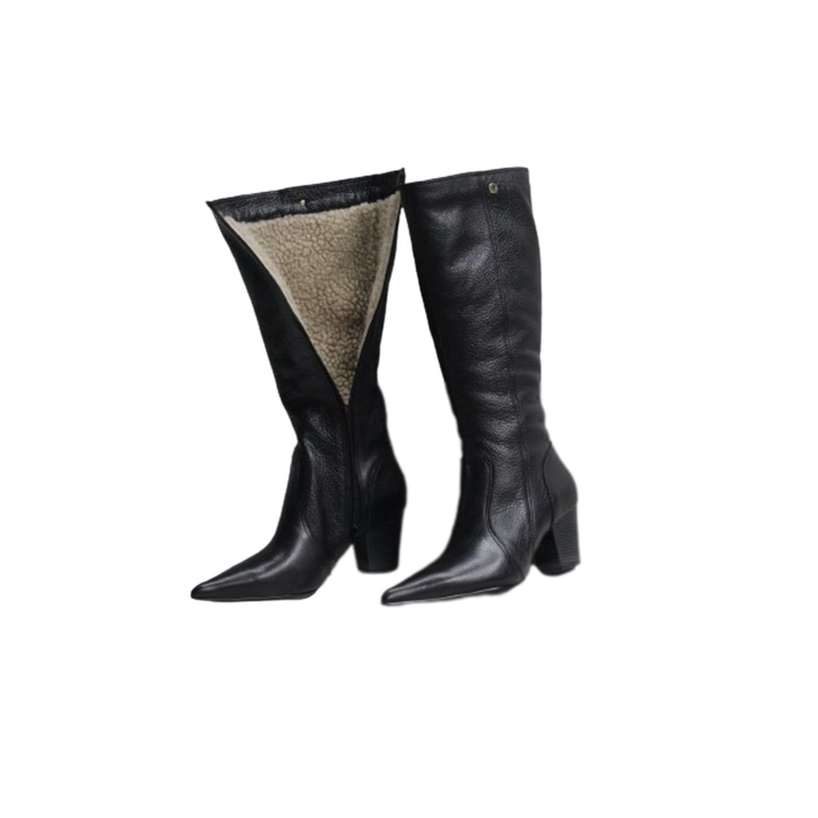 Vista 2 Bota Feminina Lã Sintética Bico Fino Cano Longo Couro Salto 6 Cm Spinelli preto