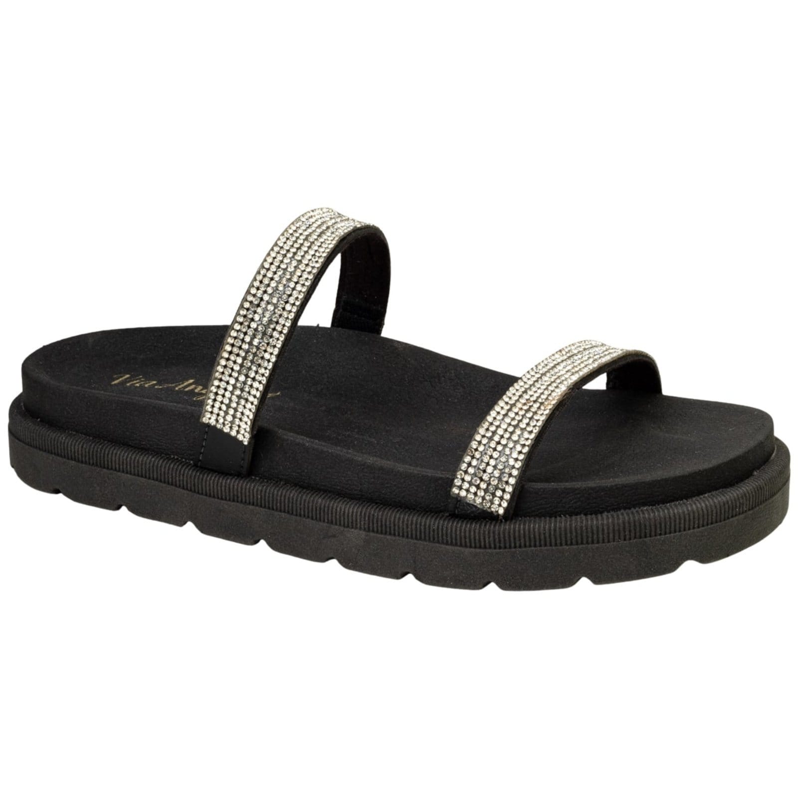 Tamanco Feminino Birk Plataforma Papete Anatomico Tira de Strass Via Angel 8302