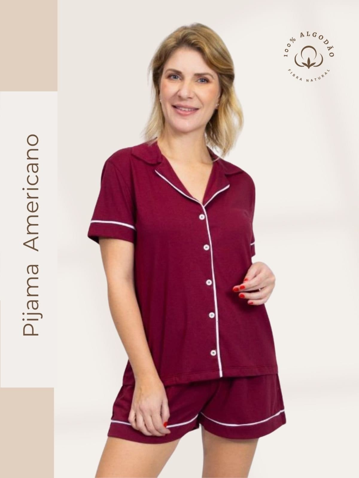 Pijama Algodão Piante Feminino Americano Curto Bordo