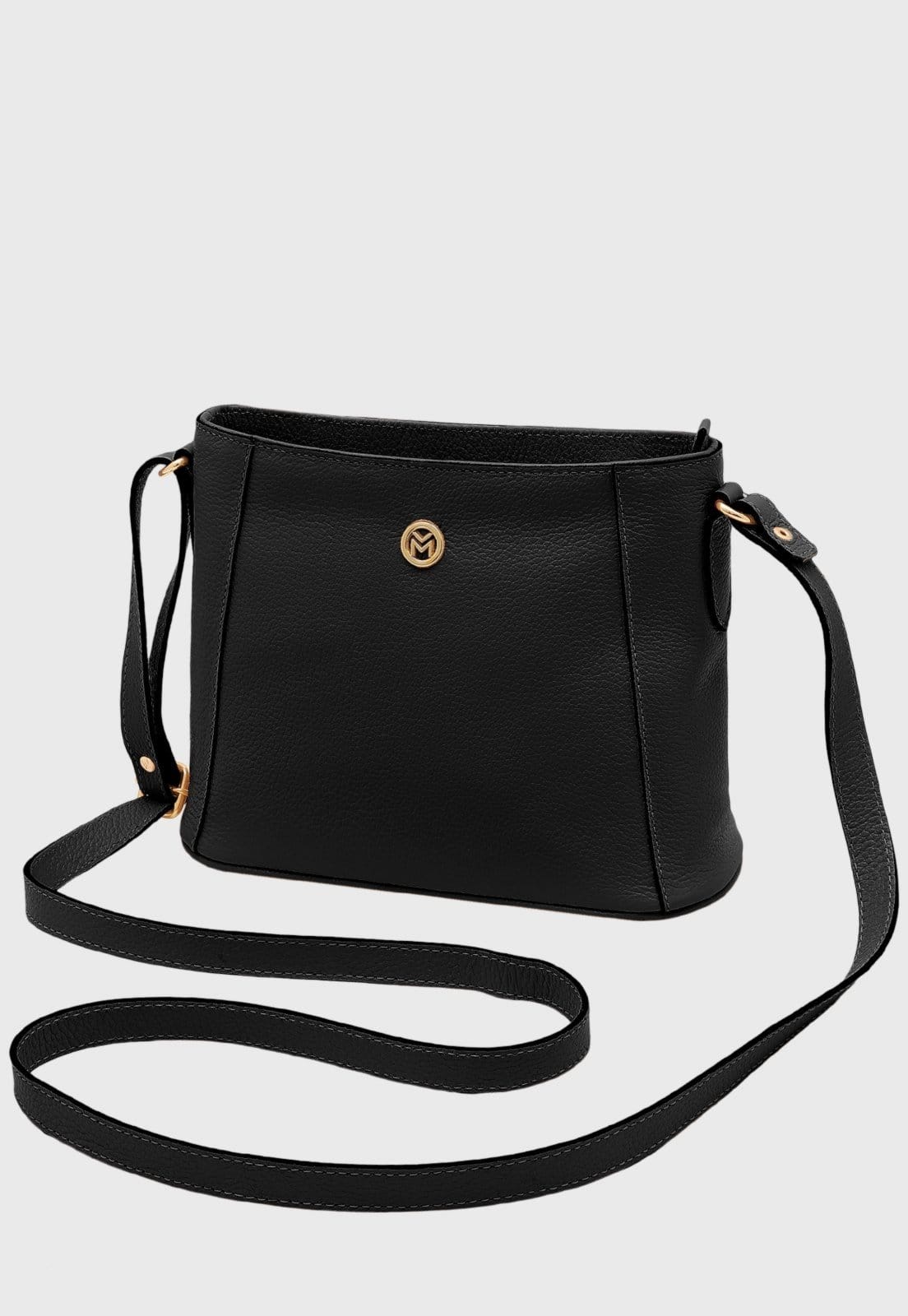 Bolsa Transversal Couro Mariart Mini Jasmim Preta