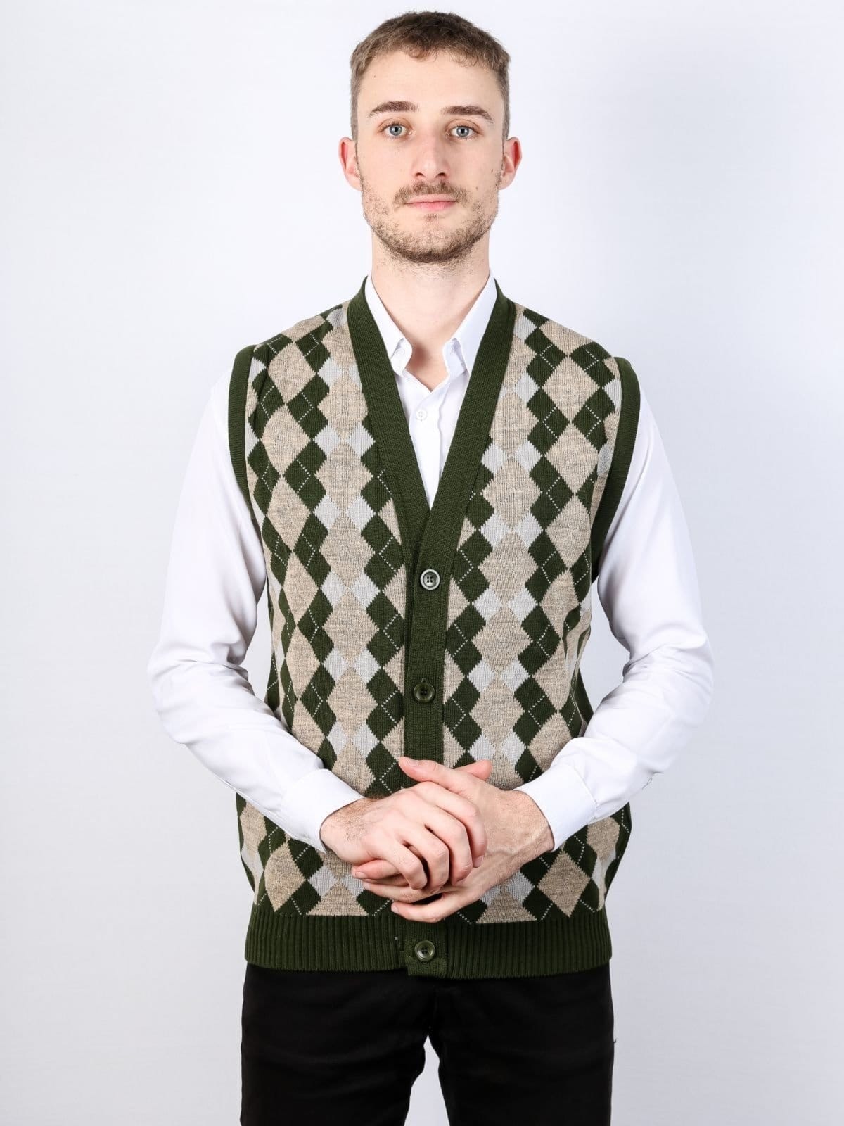 Vista principal Colete Masculino Aberto de Jacquard DLANFIORI verde