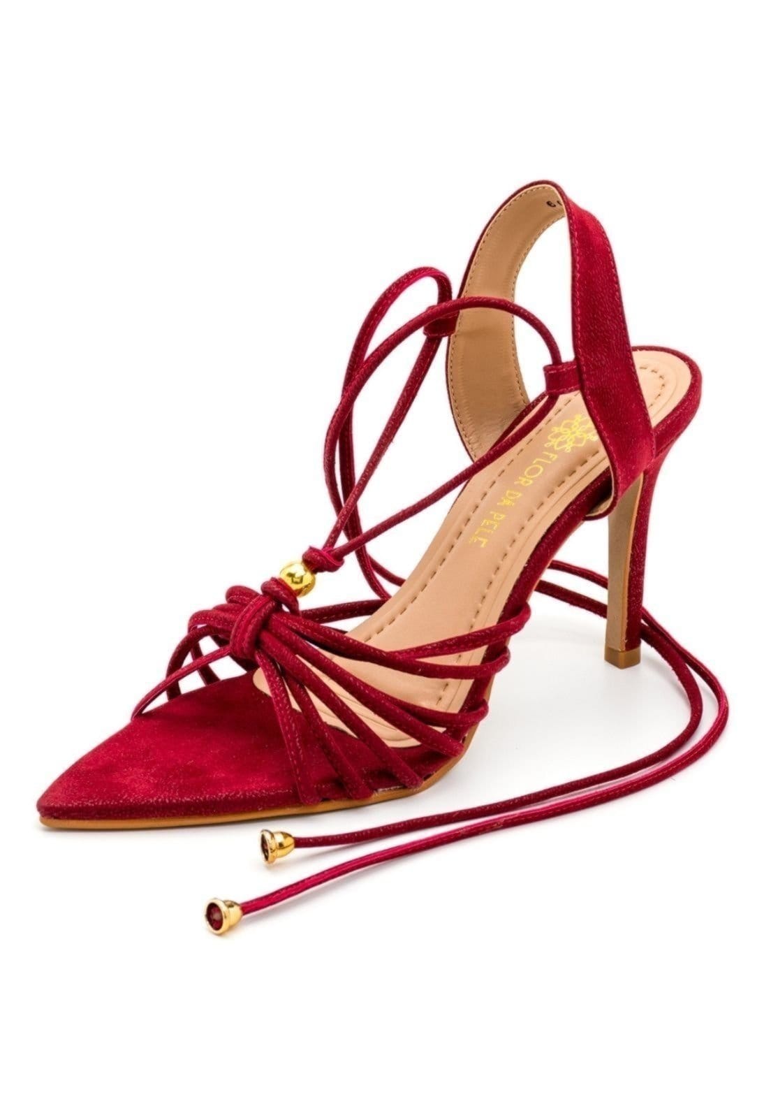 Vista 2 Sandália Feminina Salto e Bico Fino Nobucado Lançamento Flor da Pele vermelho