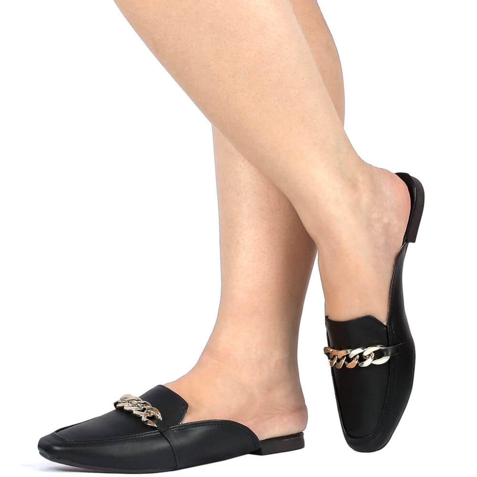 Vista 2 Mule Sapatilha Feminina Bico Quadrado Flat Macio Via Angel 44.03 VIA ANGEL preto