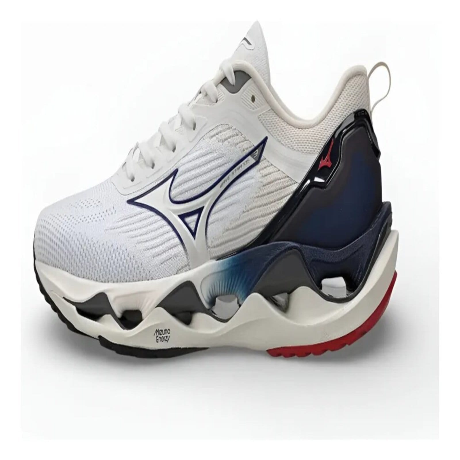 Vista 2 Tênis Mizuno Wave Stratos 3 - Masculino Marinho Mizuno branco