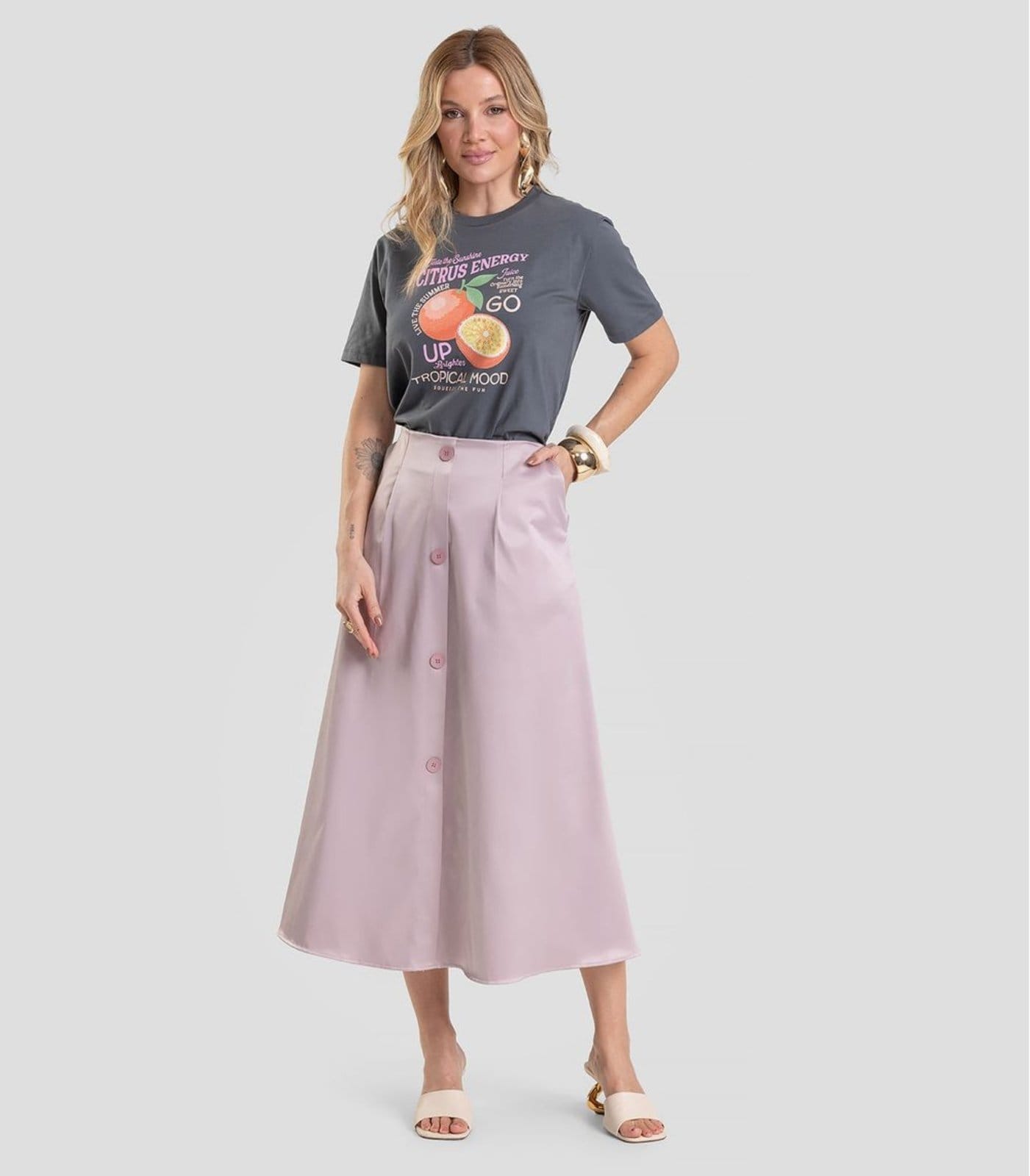 Saia Midi em Tecido Plano Dianna