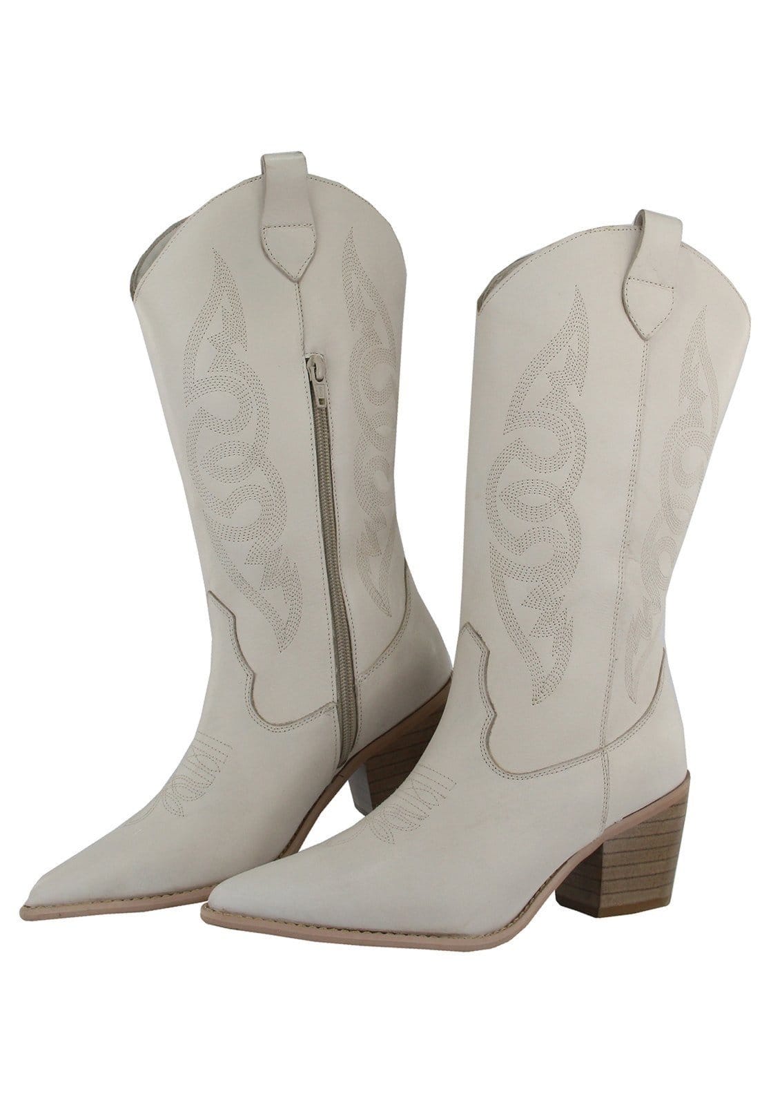 Vista principal Bota Texana Country Em Couro Feminina Bico Fino Maria Paula Off White MARIA PAULA branco white