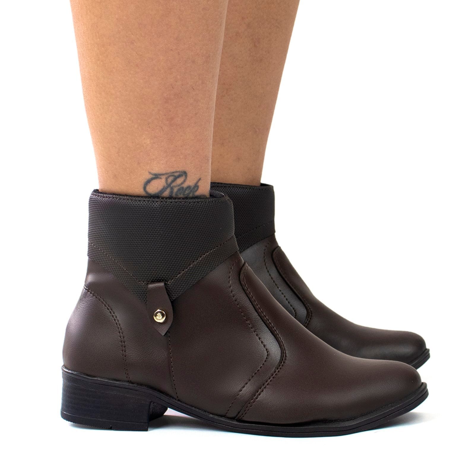 Bota Feminina Cano Curto Salto Baixo Lisa Confortável Moda