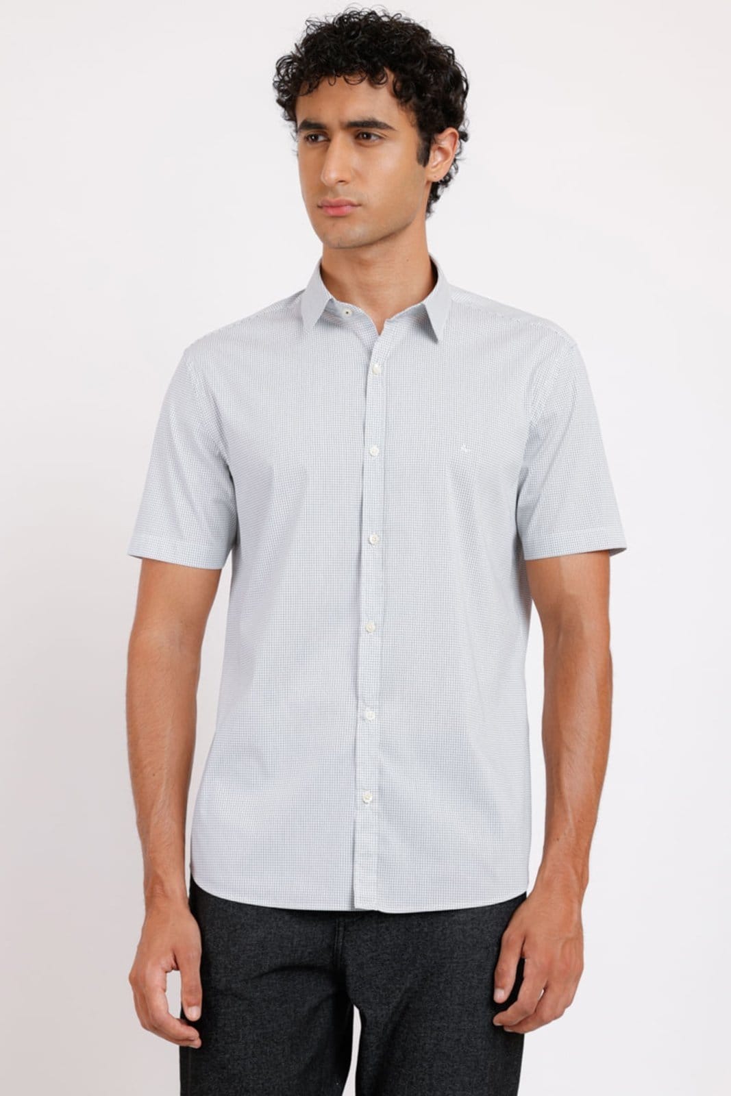 Camisa Aramis Manga Curta Slim Branco Com Preto