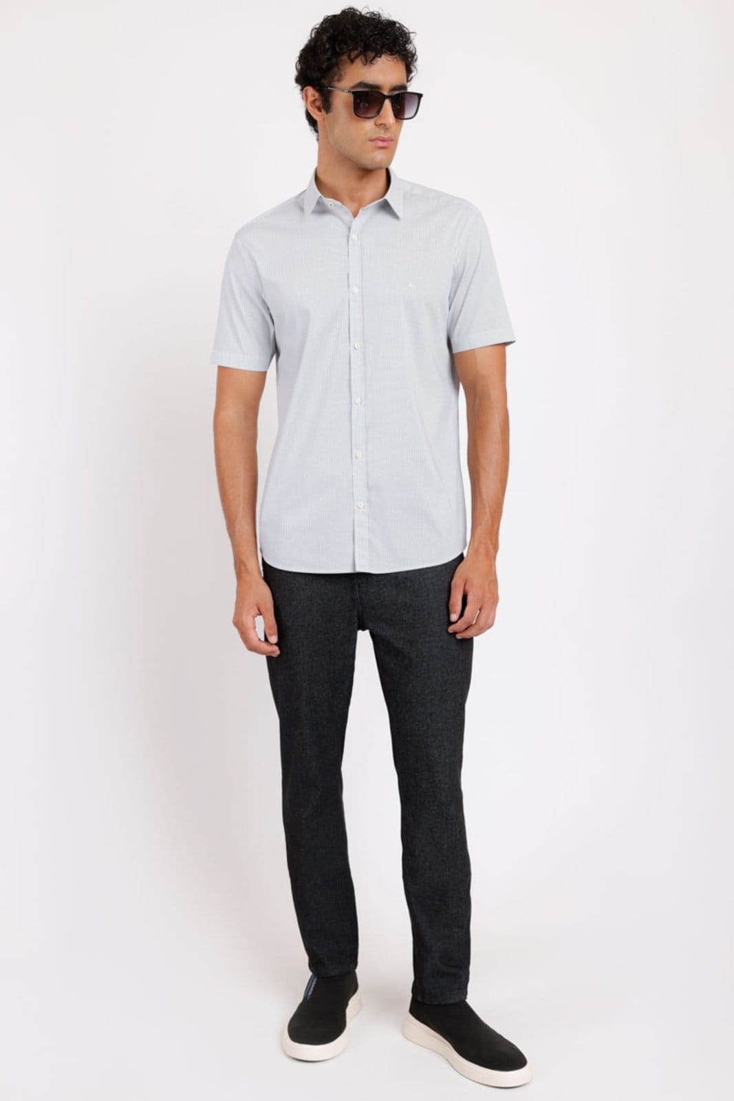 Vista 2 Camisa Aramis Manga Curta Slim Branco Com Preto Aramis incolor