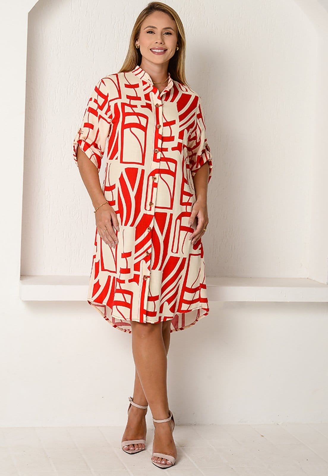 Vestido Chemise Botões M/C B’Bonnie Vitória Vermelho