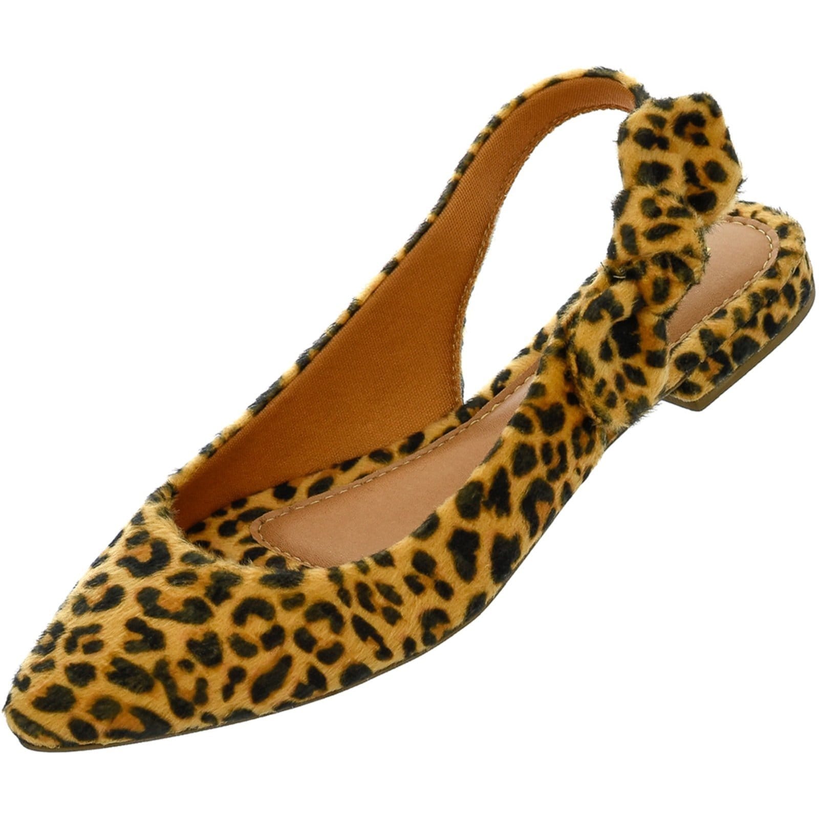 Vista 2 Sapatilha Feminina Bico Fino Mule Slingback CM Calçados Laço Camurça Monte Shoes onça