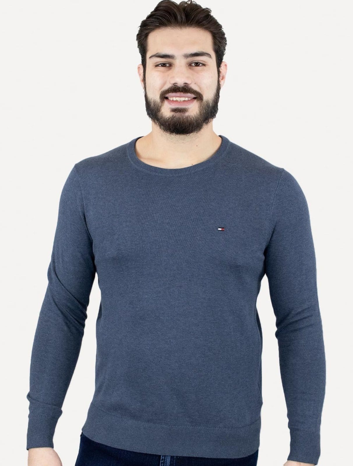 Suéter Tommy Hilfiger Masculino Cwewneck Essential Cotton Azul Mescla