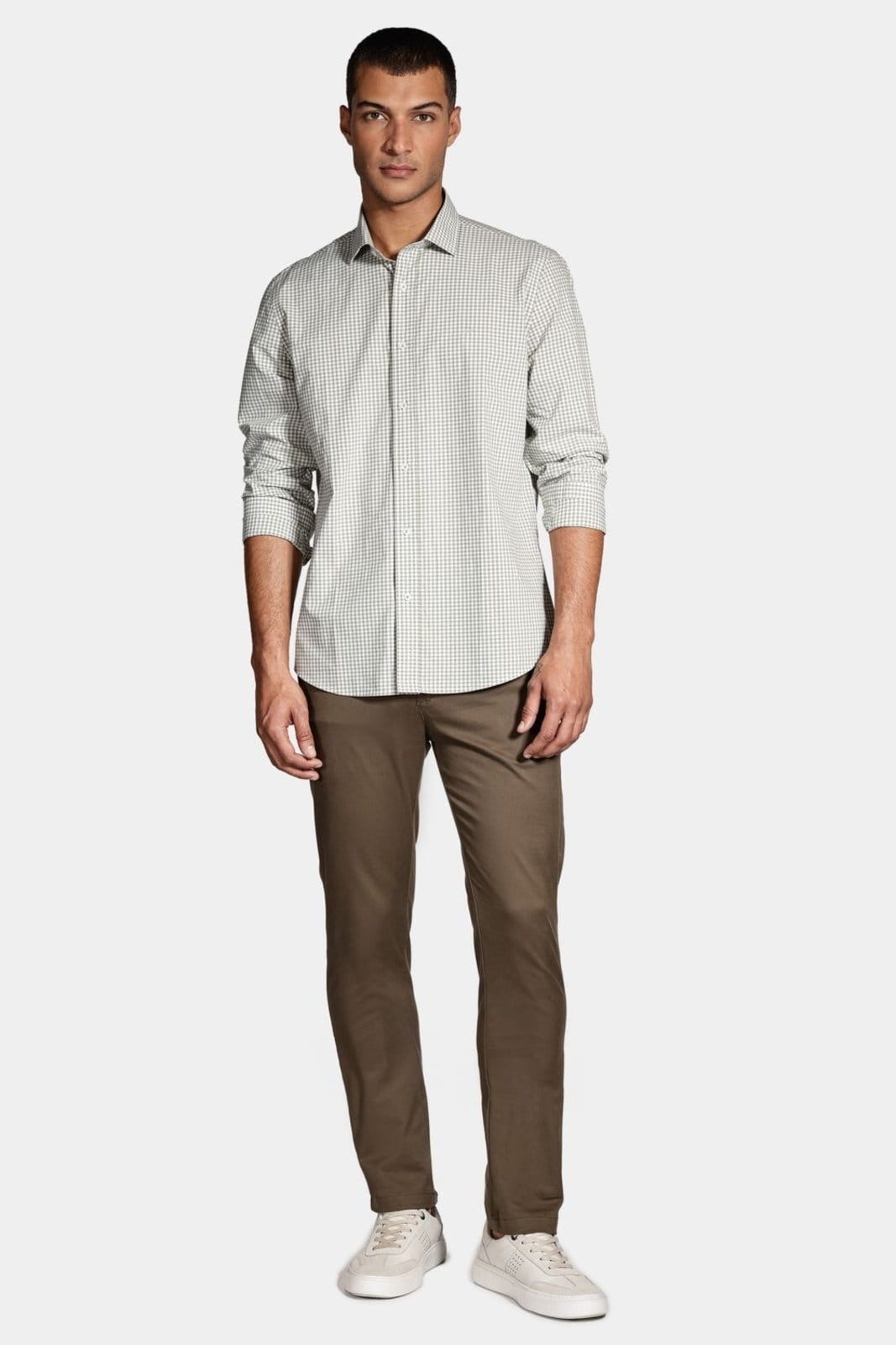 Vista 2 Camisa Aramis Manga Longa Regular Algodão Branco Com Verde Aramis incolor verde