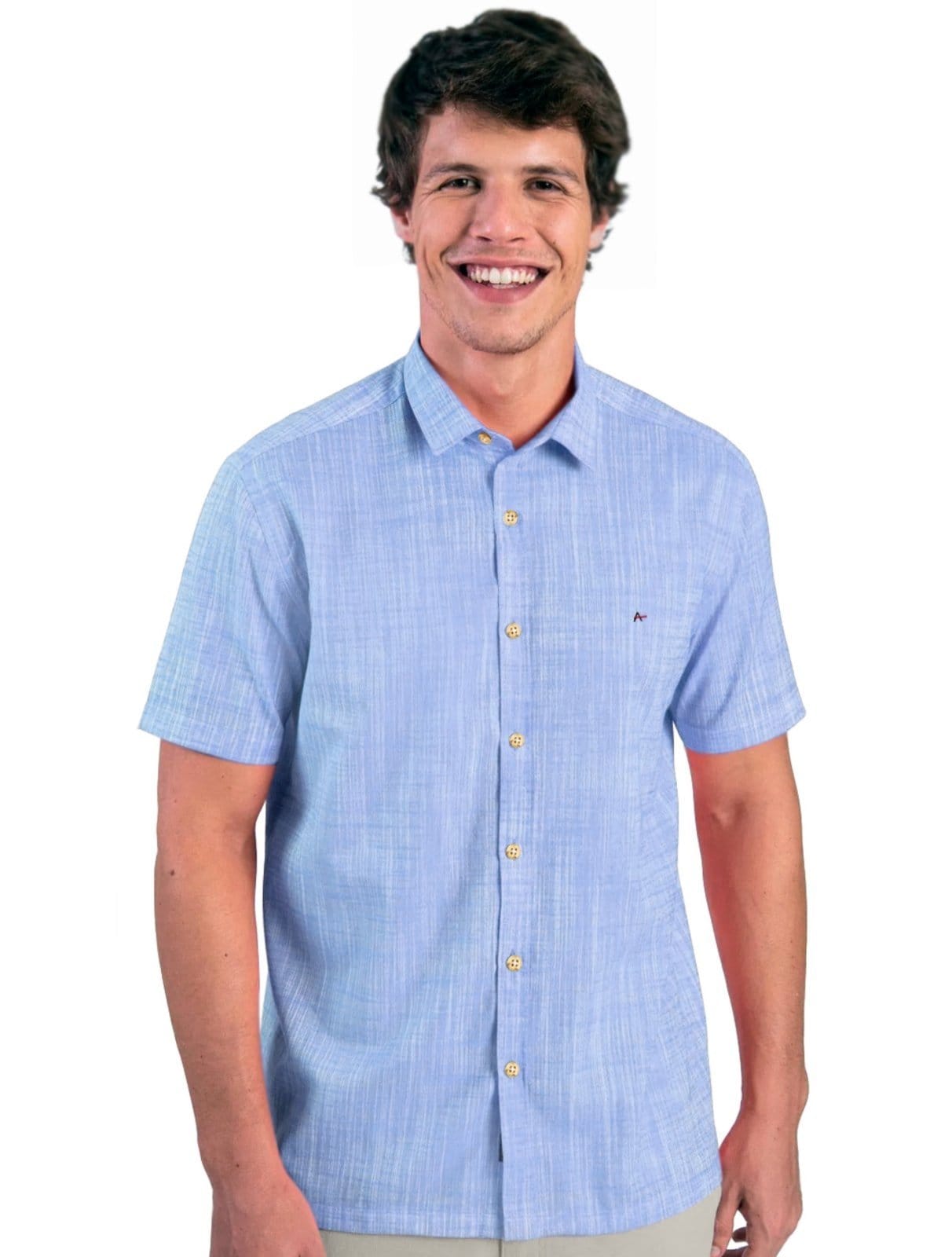 Vista principal Camisa Aramis Masculina Slim Manga Curta Flame Listrado Aramis azul
