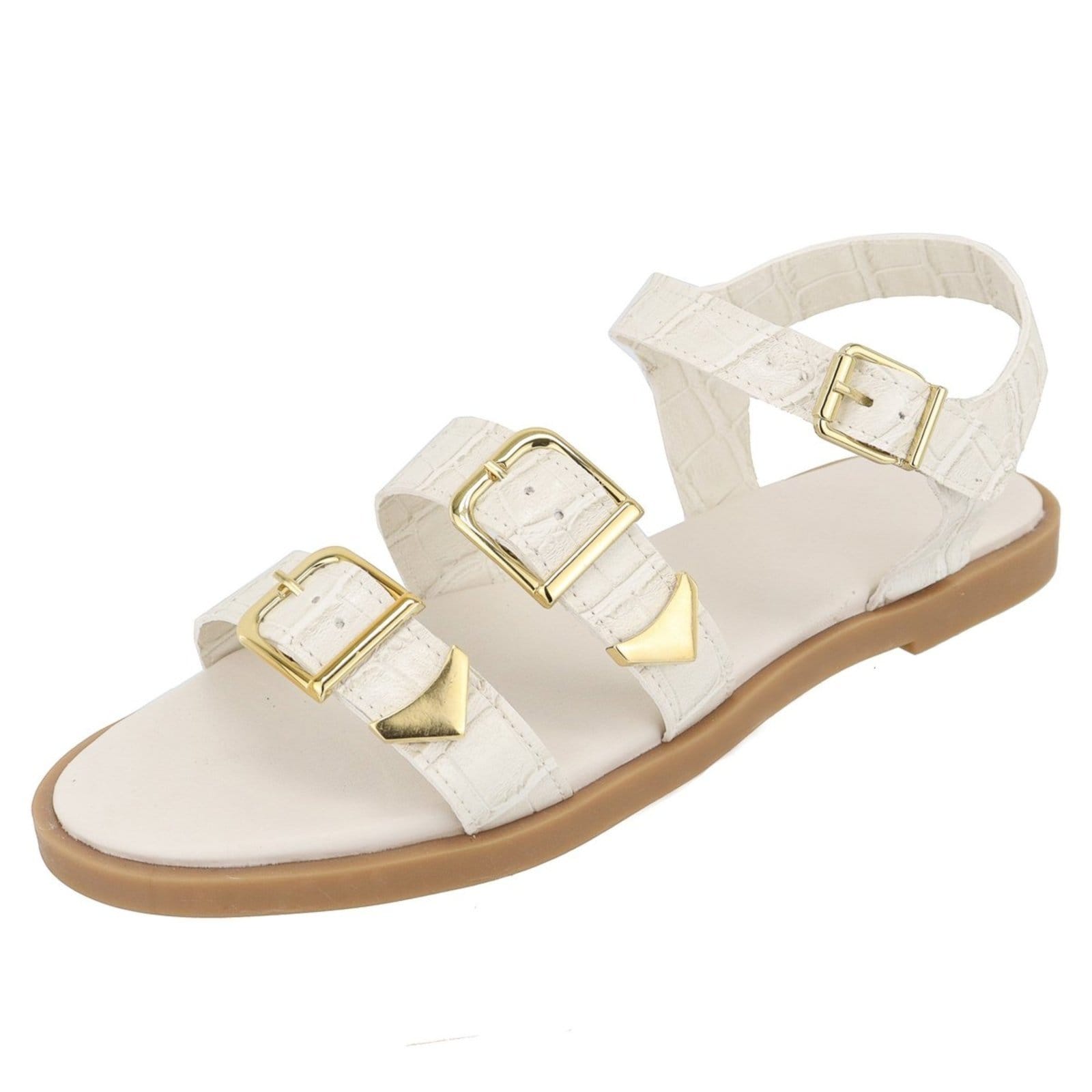 Vista principal Rasteira Sandália Feminina Fivelas Lançamento Off White TELLINI STORE off-white white