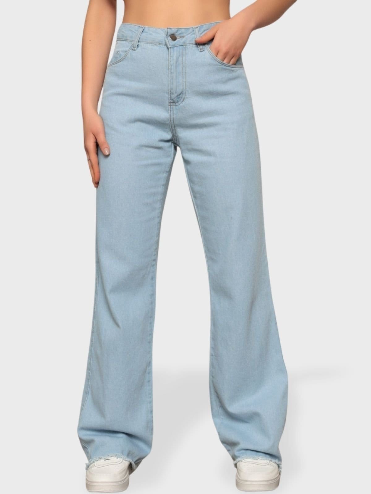 Vista principal Calça Jeans Wide Leg Pantalona Feminina Claro Tendência Fashion Safira Moda azul