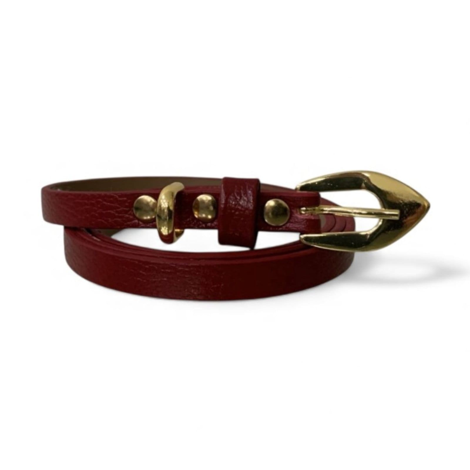 Vista 2 Cinto Feminino em Couro Fino 002 Mariart vermelho