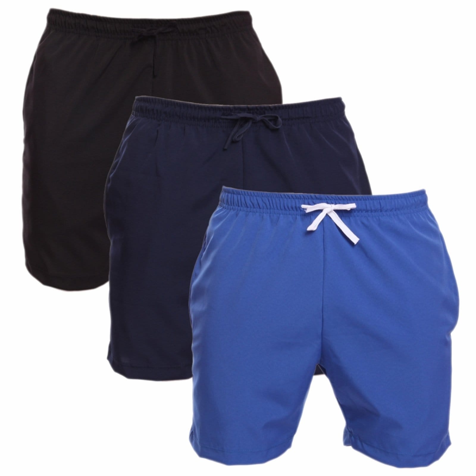 Kit 3 Shorts Tactel Masculino Adulto Estilo Mauricinho Praia Piscina Preto/Azul Royal