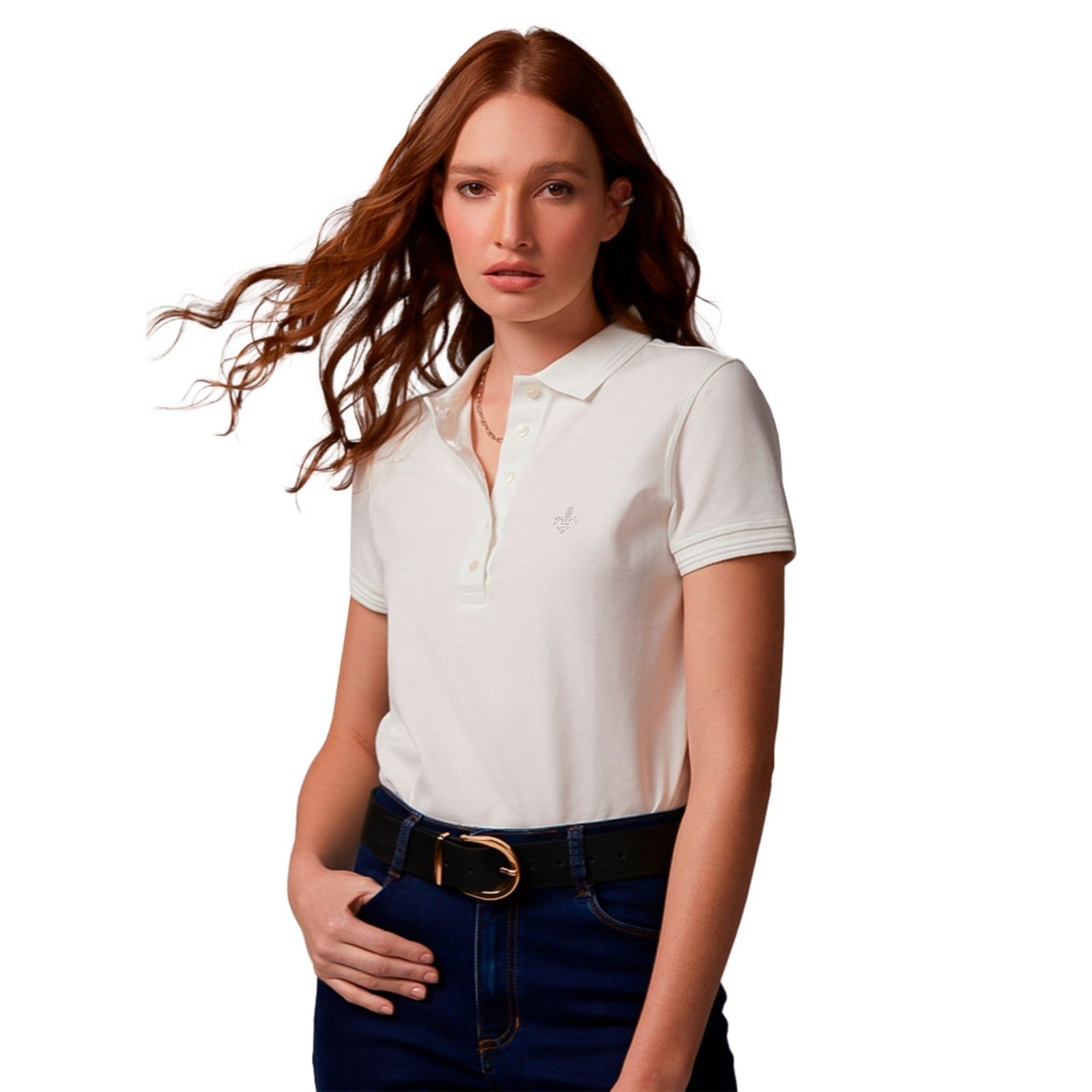 Vista principal Camisa Polo Dudalina Piquet Basic Ou24 Off White Feminino Dudalina off-white white