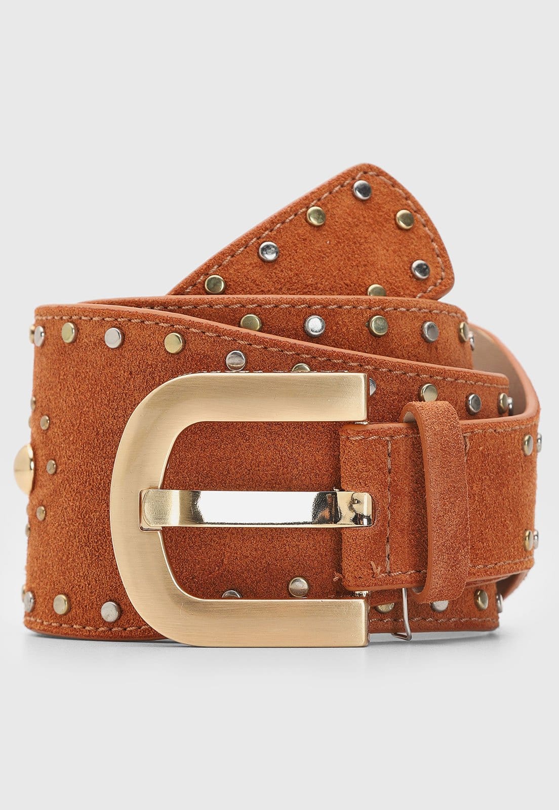 Cinto Feminino Lança Perfume Camurça Tachas