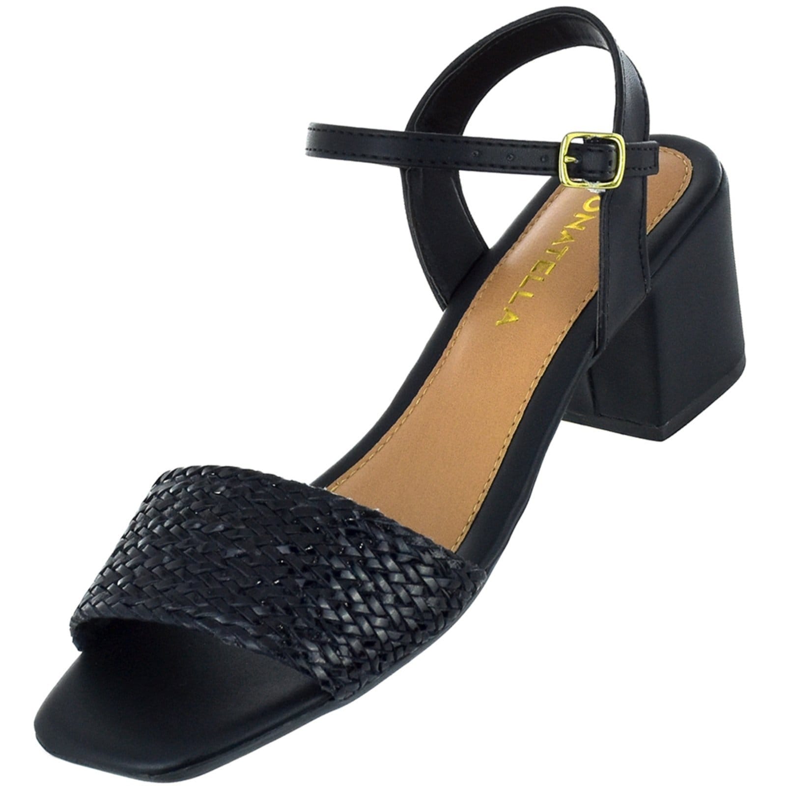 Vista 2 Sandália Feminina Tamanco Salto Alto Bloco CM Calçados tira trançado Monte Shoes preto