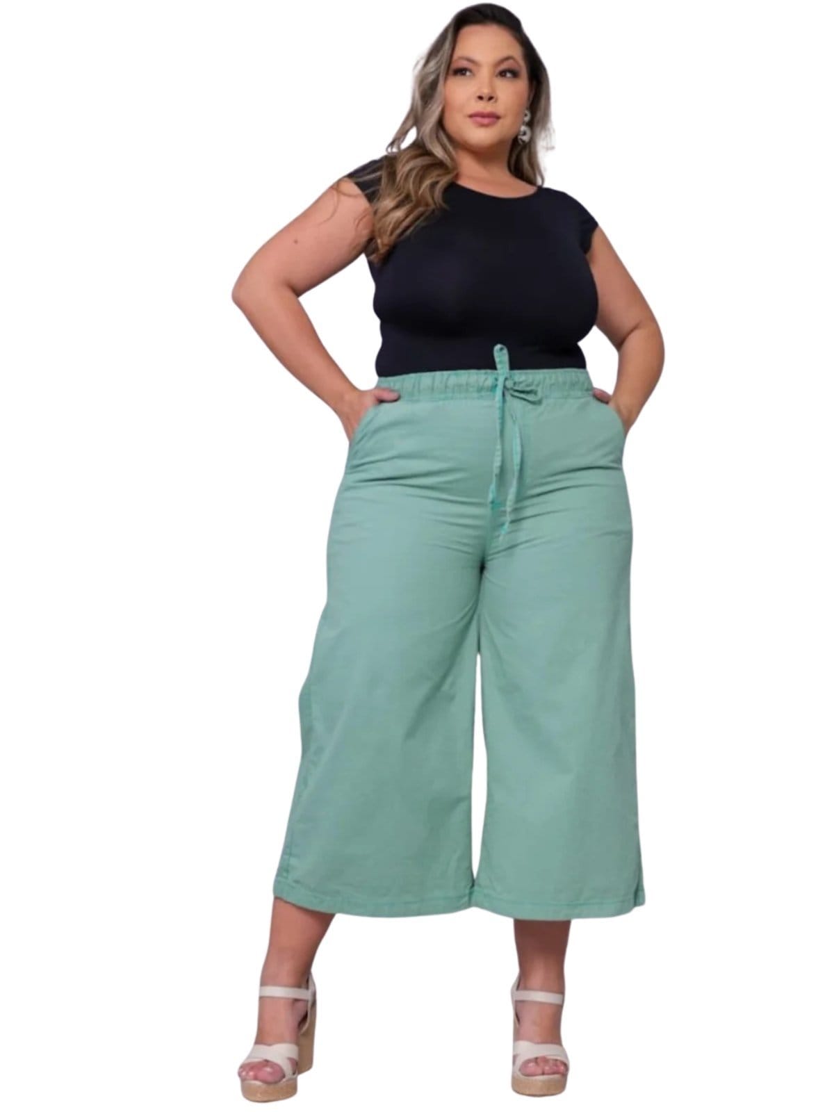 Vista 2 Calça Feminina Jeans Light Pantacourt JEANS LIGHT verde