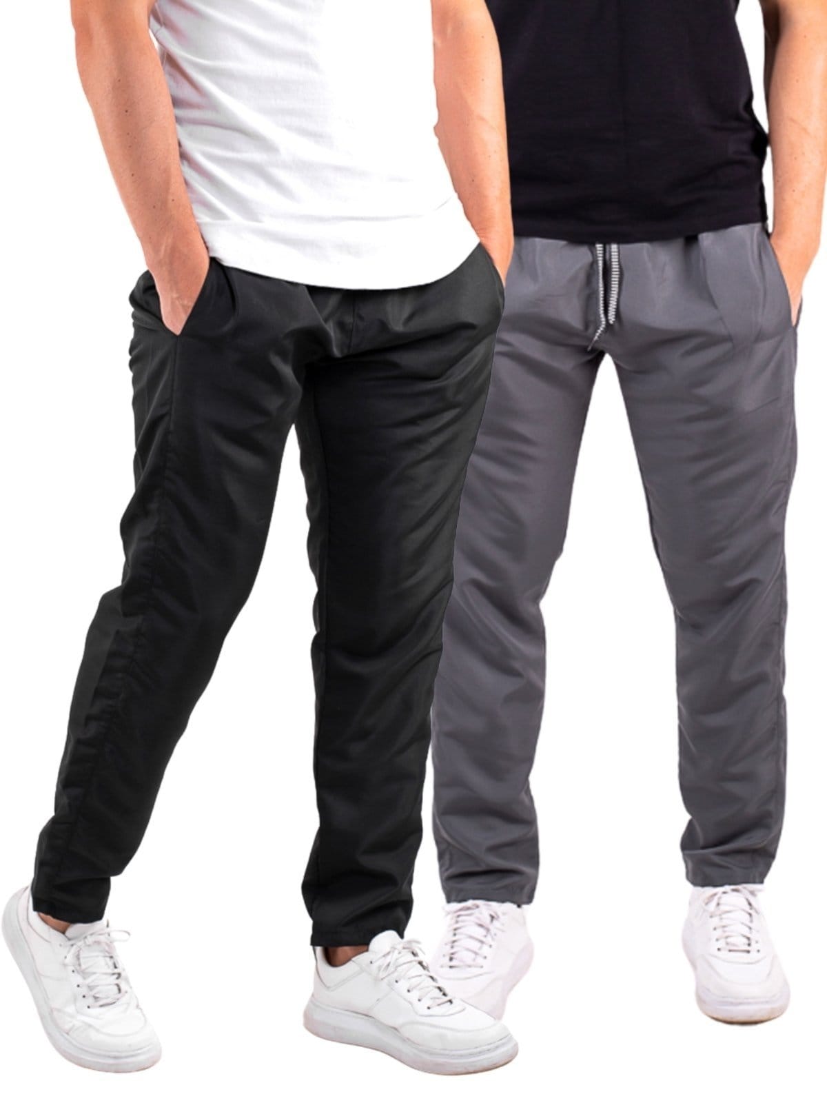 Vista principal Kit 2 Calças Masculina Academia Treino Tactel com Bolsos Laterais Frent's cinza/grafite/multicolorido/preto