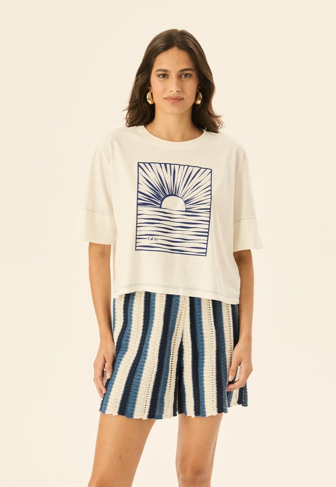 Vista principal Short Tricot Listras CaCay azul