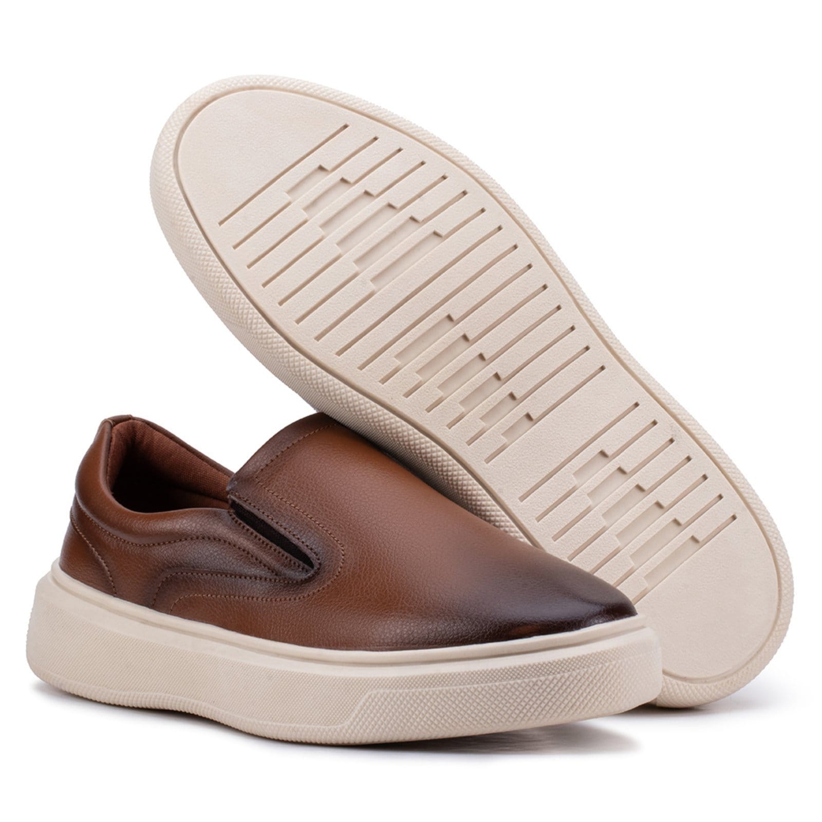 Vista 2 Tênis Slip On Iate Estilo Shoes Masculino Terracota Confortável Calce Fácil Estilo Shoes caramelo