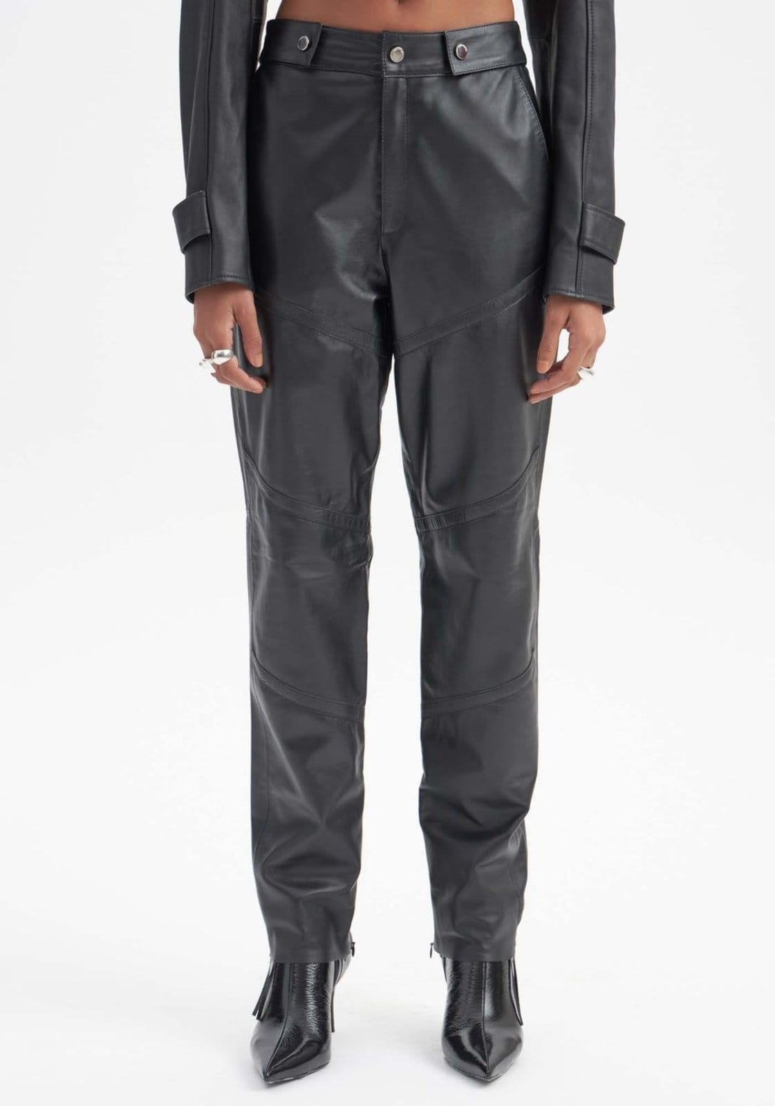 Vista 2 Calça De Couro Com Zíperes Lança Perfume preto