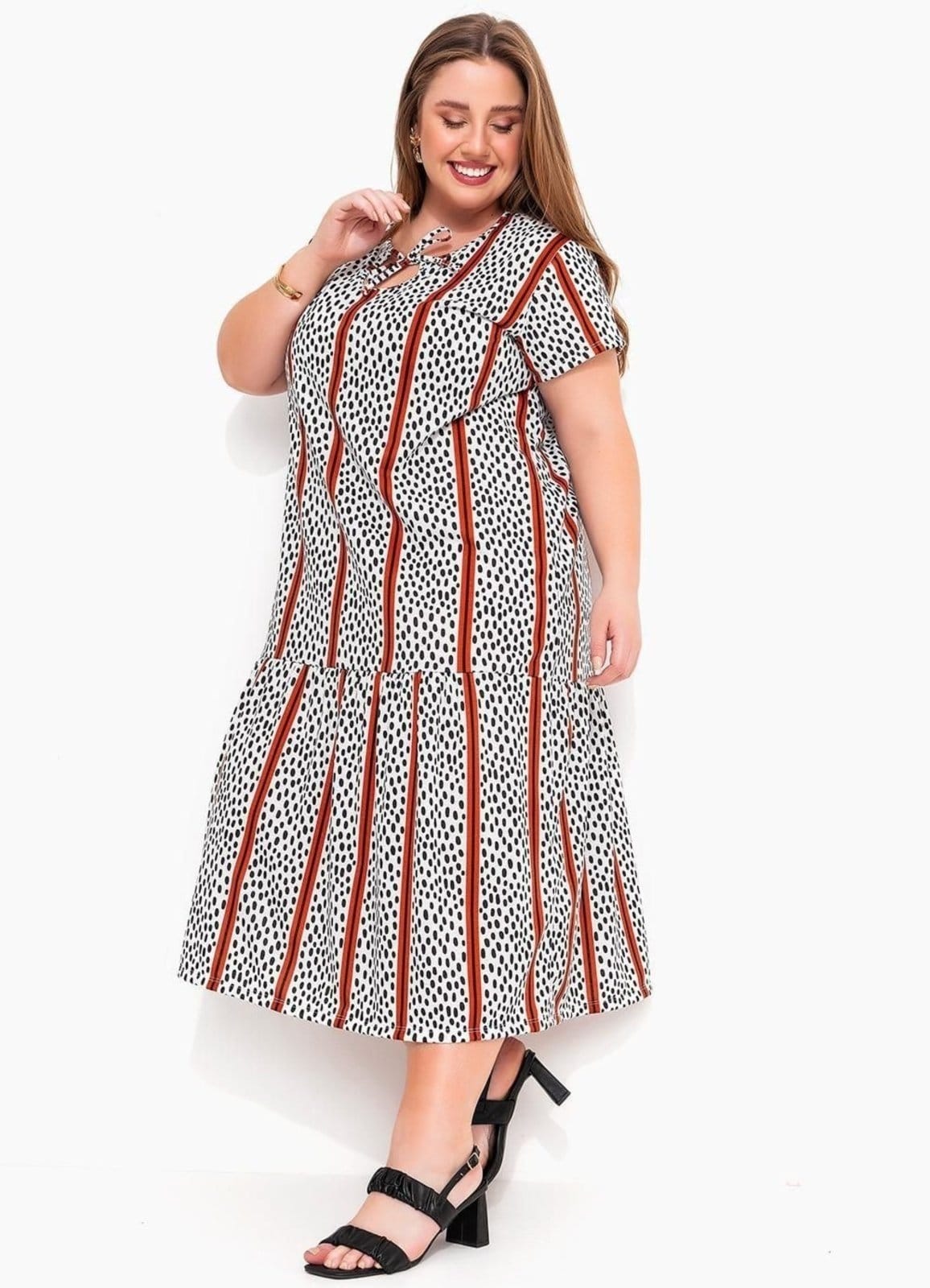 Vista principal Vestido Em Malha Abstrato E Listras Marguerite branco