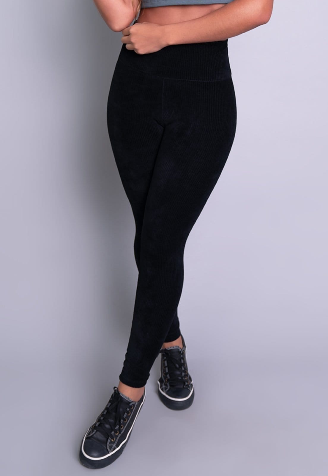 Vista principal Calça Legging MVB Modas Cintura Alta Veludo Cotelê Preta Mvb Modas preto