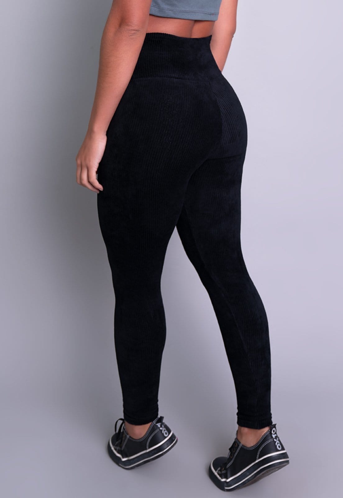 Vista 2 Calça Legging MVB Modas Cintura Alta Veludo Cotelê Preta Mvb Modas preto