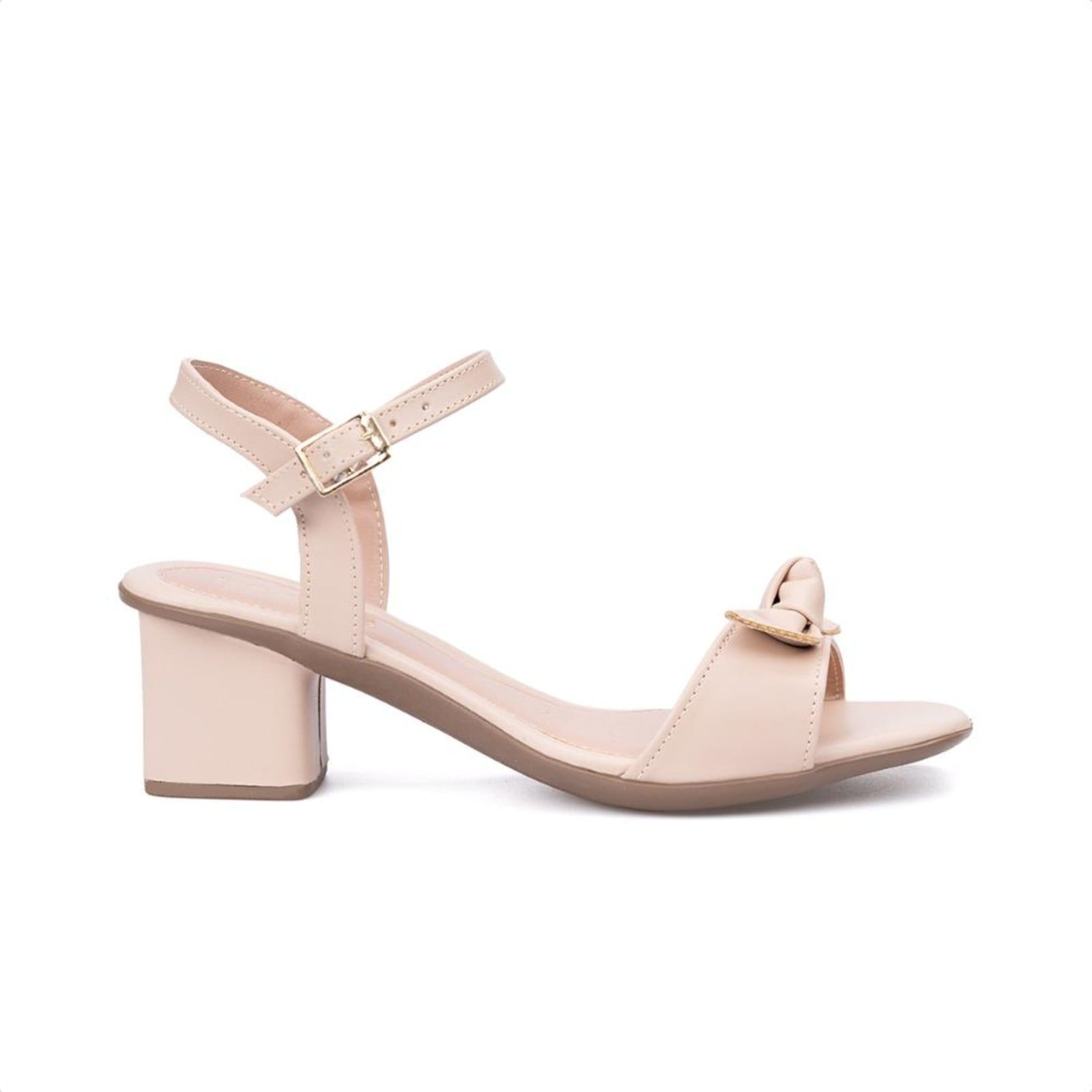 Vista 2 Sandália Feminina Salto Bloco Tira Com Laço Bico Redondo Domidona nude