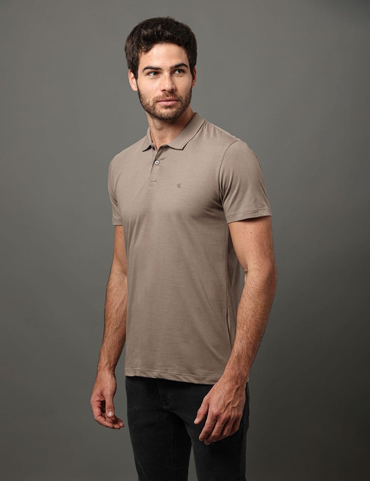 Vista principal Polo Masculina Slim Pima Calvin Klein Jeans - Caqui Medio Calvin Klein Jeans cáqui caqui
