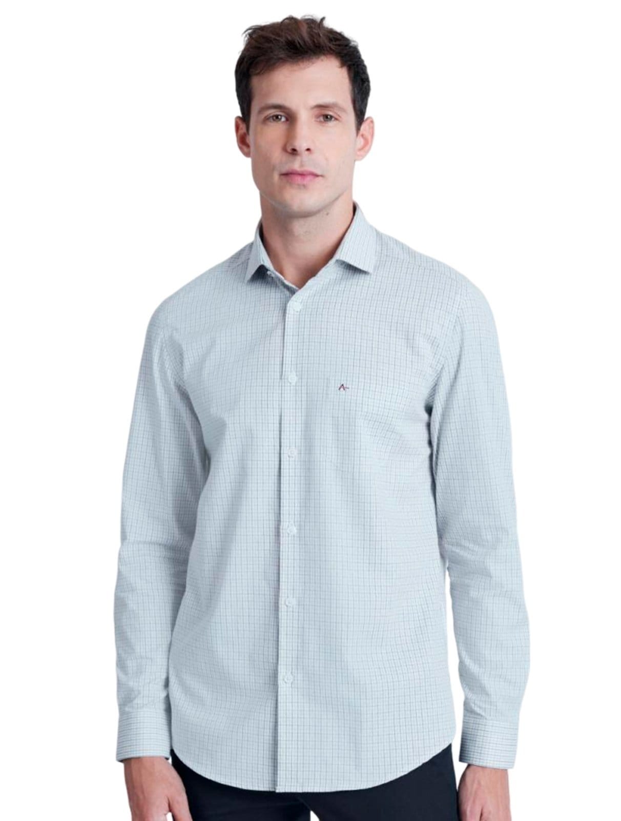 Vista principal Camisa Aramis Masculina Regular Tricoline Micro Xadrez Branca Aramis amarelo/azul/branco/xadrez azul
